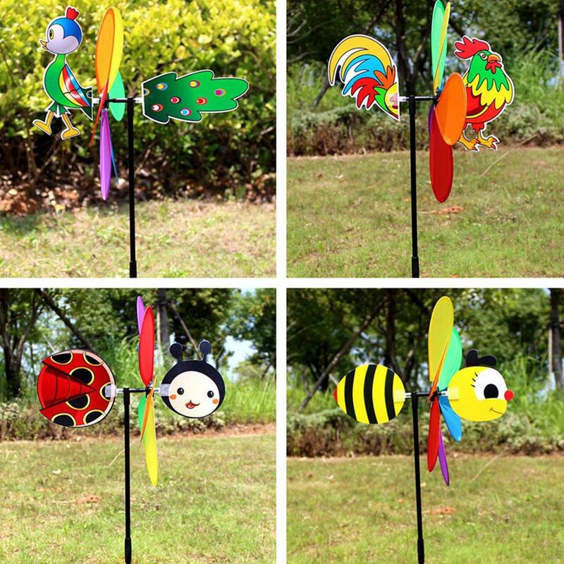 Moinho de vento tridimensional para crianças Abelha animal, brinquedos de desenhos animados, decoração de jardim doméstico, Wind Spinner, Whirligig Yard Decor, 6 cores