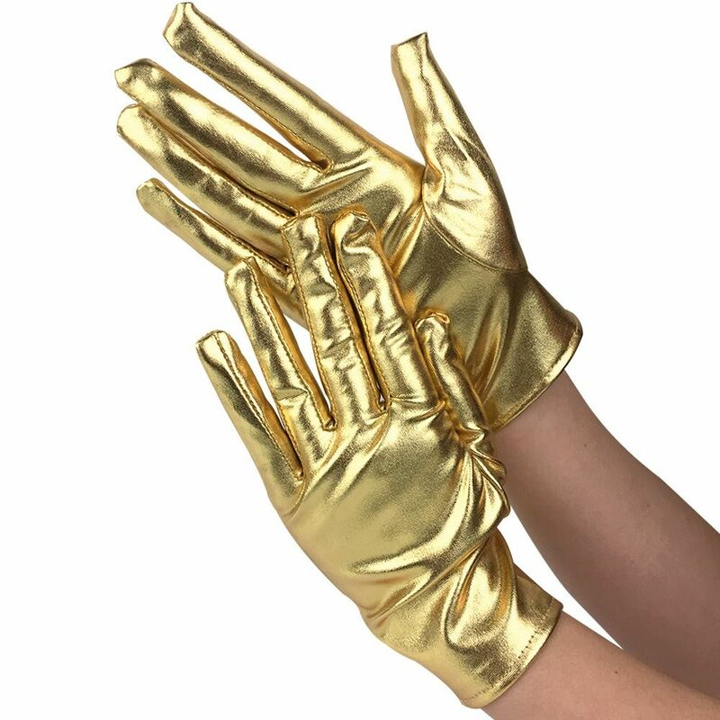 Jasna skóra rękawiczki krótka skórzana występy na scenie mody złote srebrne rękawice klubowe gotyckie punkowe rękawice Halloween