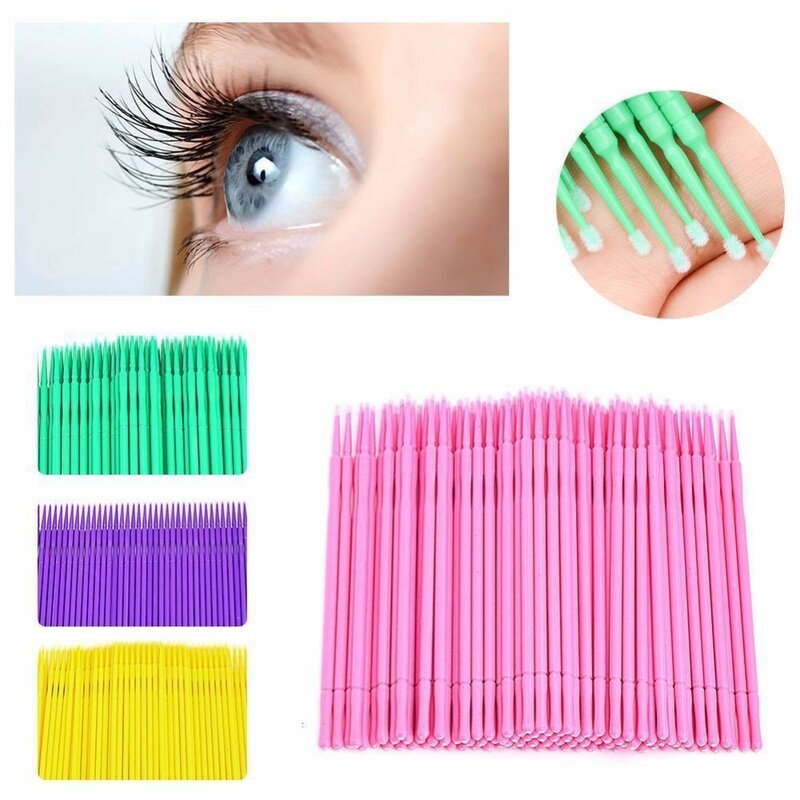 1000/200 sztuk/partia Micro pędzle makijaż przedłużanie rzęs jednorazowe Eye Lash klej do czyszczenia szczotki bezpłatne aplikator Sticks Make up