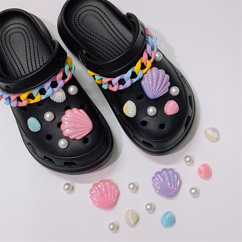 Creative Croc Shoe Charms Shell Pearl Detachable Colorful Chain Set Sandal Slipper Acessories Personalized Decoration Party Gift