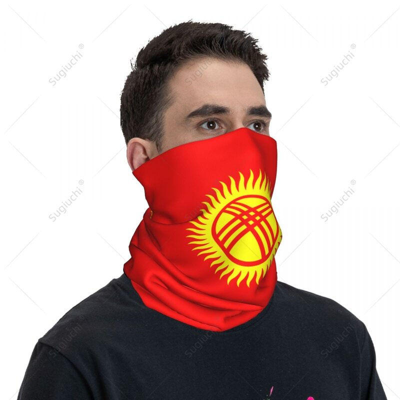 Syal masker wajah uniseks, ikat kepala bendera Kyrgyzstan, syal leher hangat mulus bersepeda mendaki