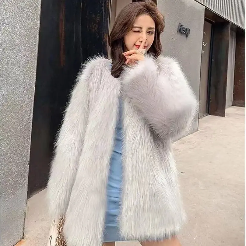 Jesienna i zimowa bluza moda sztuczne futra norek kobiet 2022 nowy luksusowy gruby ciepły damski płaszcz ze sztucznego futra s ~ 2XL