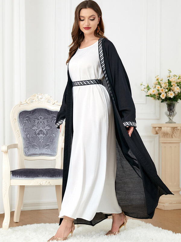 ROKEN EVAN 2022 Gaun Muslim Arab Musim Gugur Gaun Mantel Pita Emas Gaun Panjang Gaun Pernikahan Abaya Gaun Maxi Hitam Kaftan
