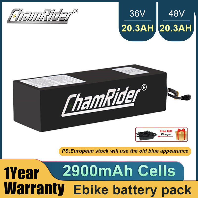 ChamRider 36V Ebike Battery 48V 20A 30A BMS 350W 500W 750W 18650 Cell Lithium Pack For Bike Bicycle Electric Scooter