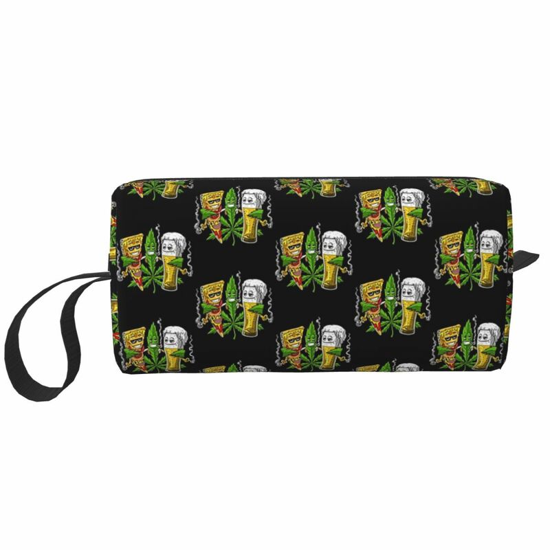 Weed Beer Pizza Party Makeup Bag Cosmetic Organizer Storage Dopp Kit Toiletry Cosmetic Bag for Women Beauty Travel Pencil Case