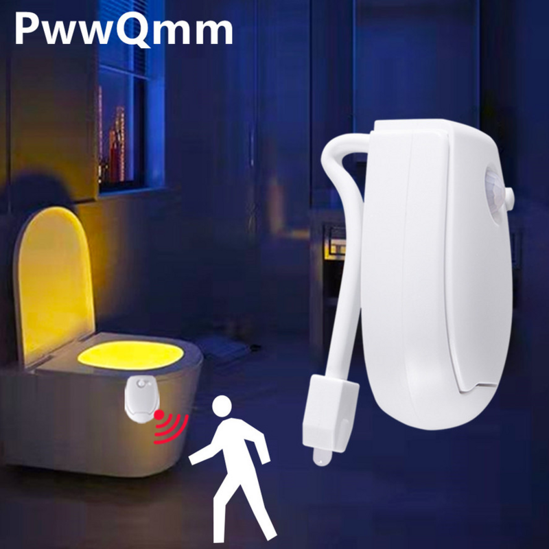 Lampu Malam Toilet PIR Sensor Gerak Lampu Toilet Lampu Malam Kamar Kecil 8 Warna Lampu Mangkuk Toilet untuk Kamar Mandi Kamar Kecil