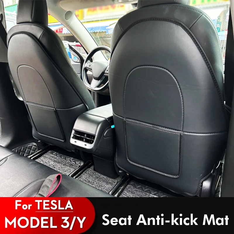 For Tesla Model 3 / Y Seat Back Protective Mat Leather Car Anti Kick Pad Protector Child Anti Dirty Car Interior Accessories