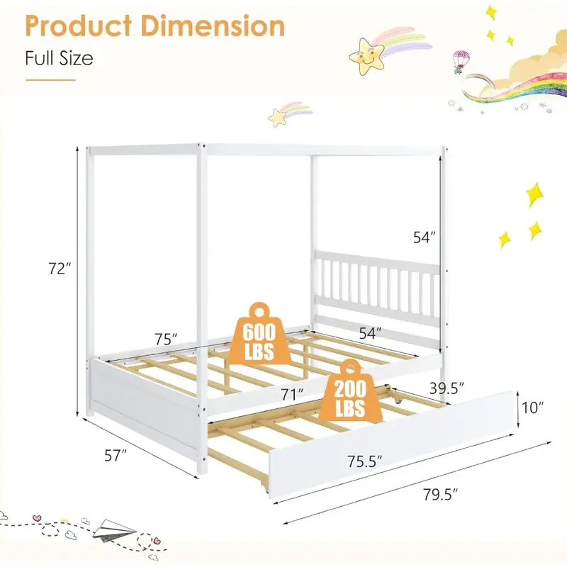Struttura del letto per bambini, nessuna molla della scatola necessaria, struttura del letto per bambini