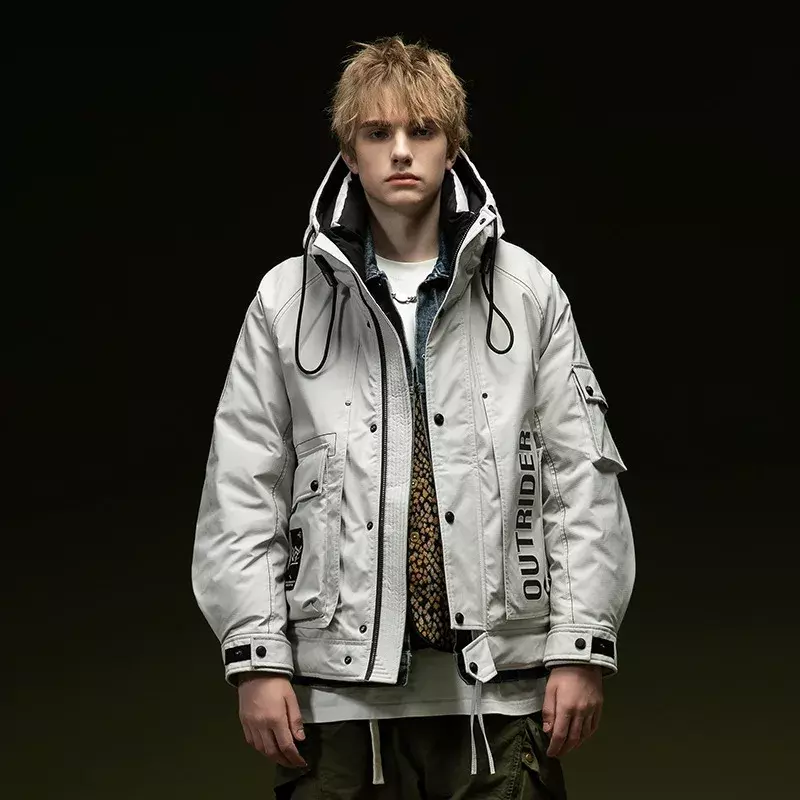 남성용 따뜻한 두꺼운 작업복, 화이트 덕 다운 퍼퍼 재킷, 루즈 코트, 젊은이 잘 생긴 오버코트, 2023 겨울, 새로운 패션 브랜드