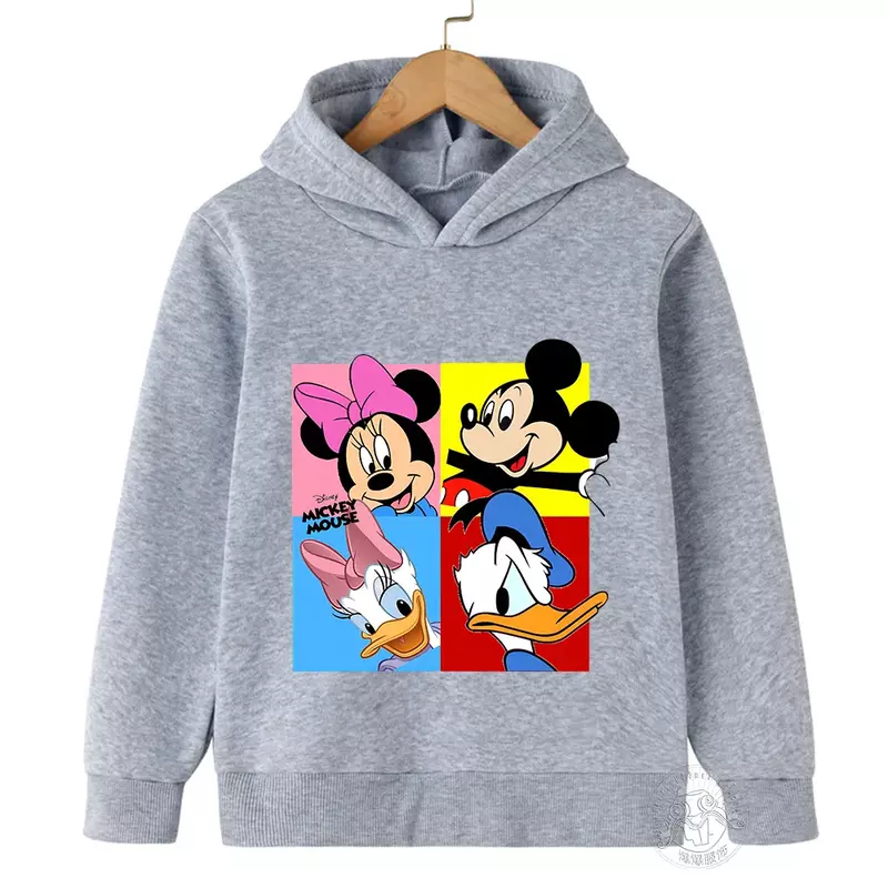 Disney-Sudadera con capucha para niños y niñas, ropa deportiva con estampado de dibujos animados de Minnie y Mickey, primavera y otoño