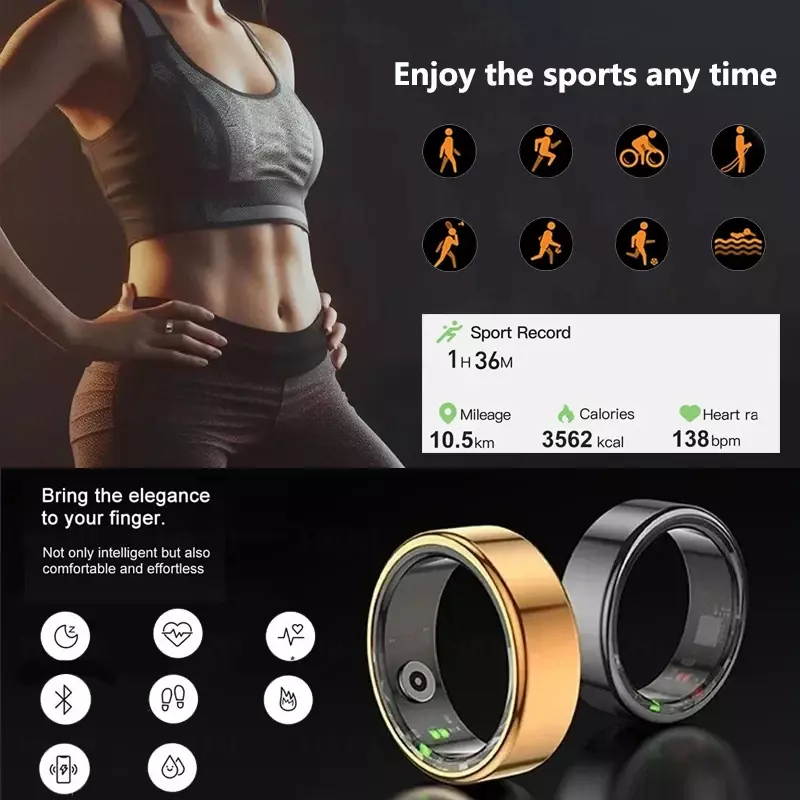 Smart Ring uomo donna frequenza cardiaca ossigeno nel sangue monitoraggio della salute del sonno attività sportiva Fitness Tracker Ring R02 per Android IOS 2024