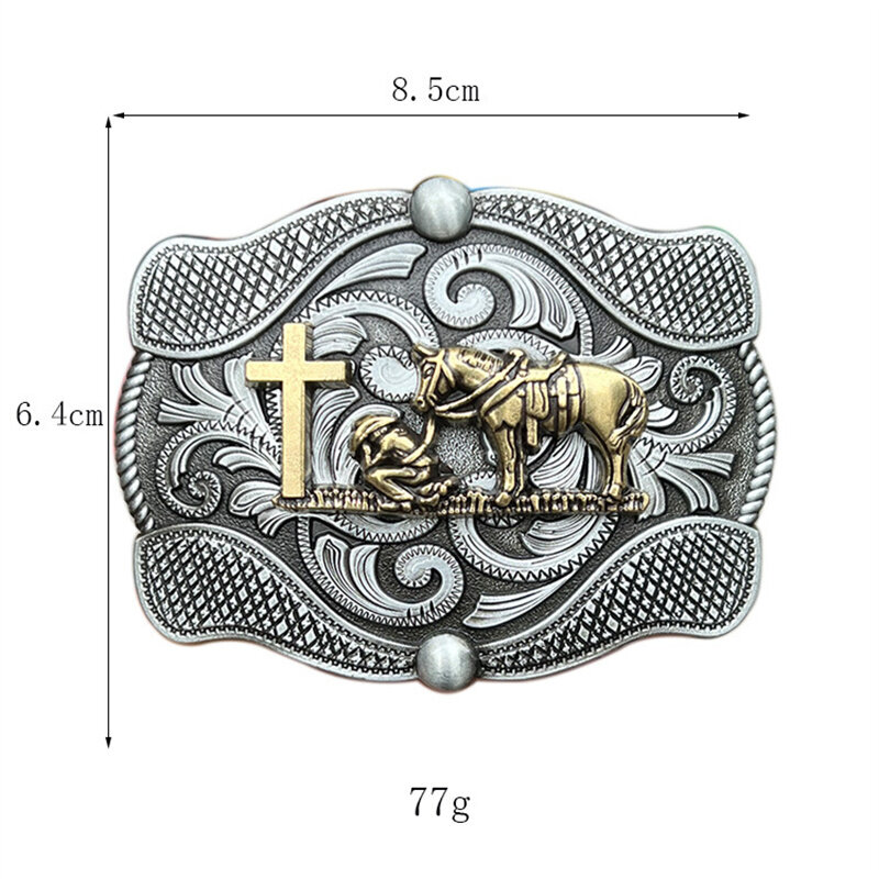 Hebilla de cinturón de oración cruzada de caballo, estilo étnico occidental
