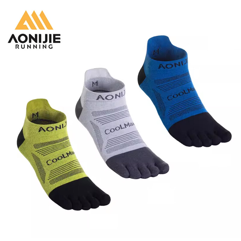 AONIJIE-Unisex atualizado Low Cut Marathon Socks, Five-Toe Socks, Corrida Atlética, Corrida, Tranning, E4839, 3 Pares por conjunto