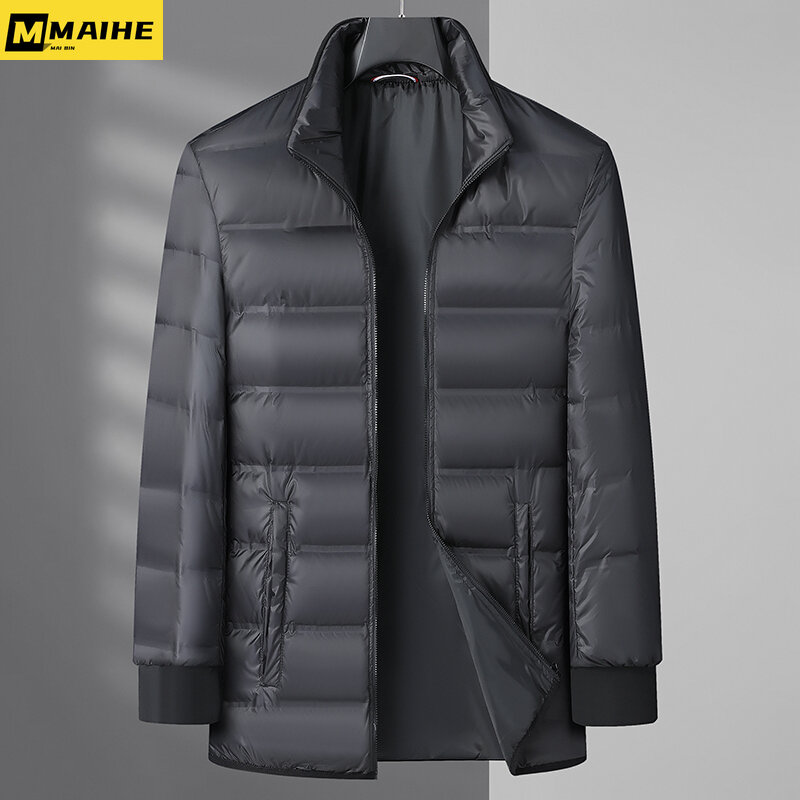 남성용 겨울 다운 재킷, 중간 길이, 따뜻한 화이트 덕 다운, 두꺼운 분리형 내부 담낭, 경량 패딩 코트
