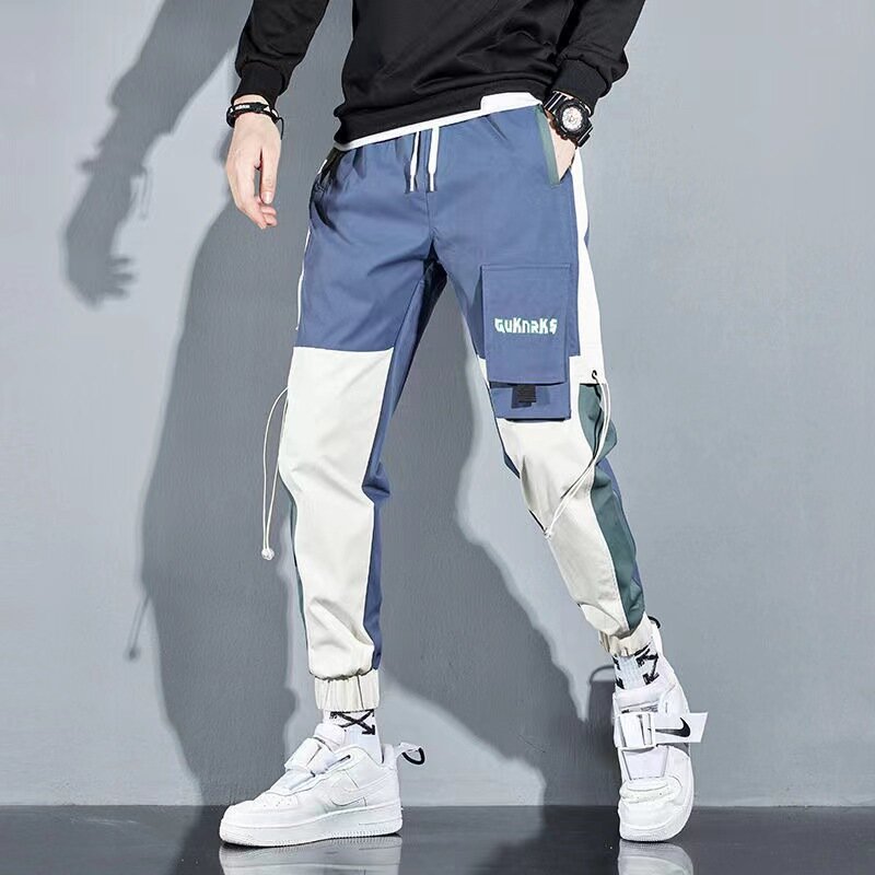 Брюки-карго с лентами для мужчин, классические брюки в стиле хип-хоп, брюки с тактическими брюками