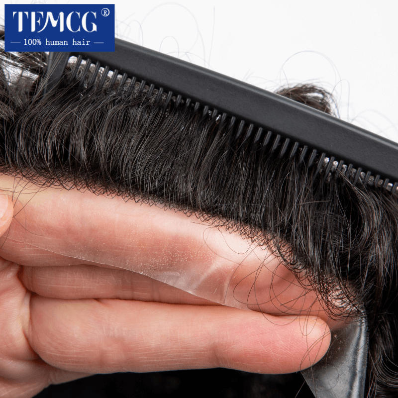 Prótesis de cabello rizado australiano para hombres, encaje francés con Base de Pu, peluca 100% de cabello humano, unidad de sistema Exhuast