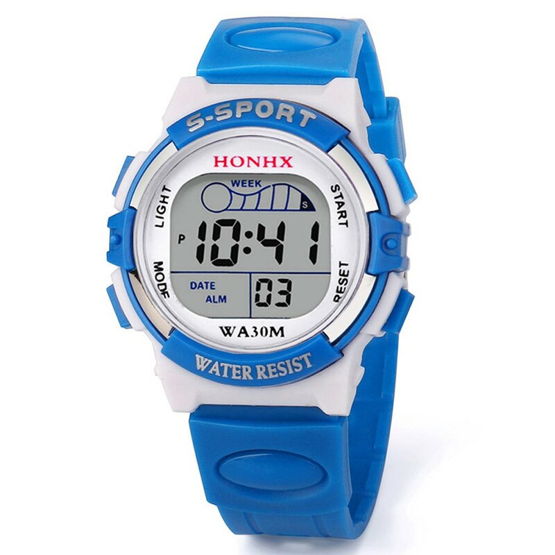 Часы для мальчиков, детские модные водонепроницаемые детские часы со светодиодным дисплеем, цифровые часы с секундомером и датой, спортивные наручные часы с резиновым ремешком