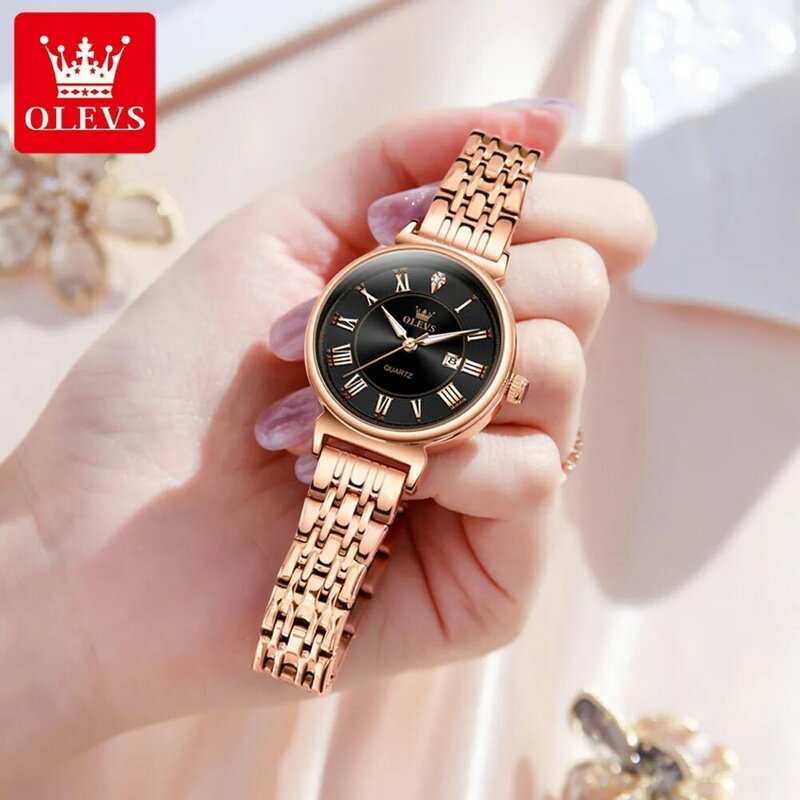 OLEVS-relojes elegantes para mujer, reloj de cuarzo a escala romana, Original, exquisito, calendario, moda, reloj de belleza impermeable, pulsera de regalo