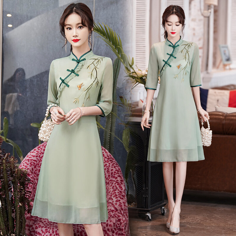 Novo elegante retro modificado cheongsam chinês tradicional qipao vestido para roupas femininas