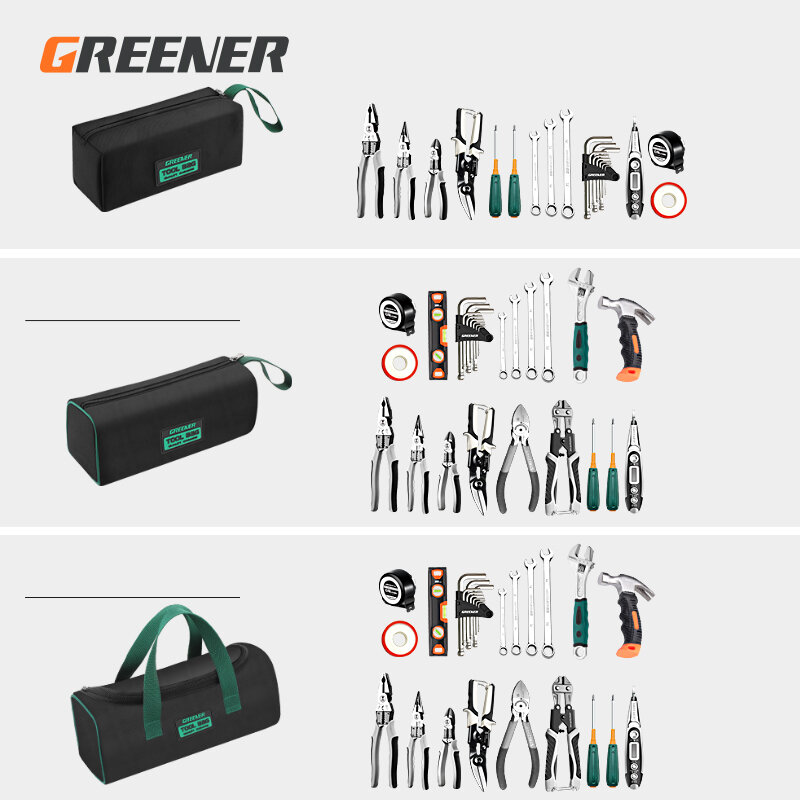 Greener kit de herramientas portátil de tela Oxford, bolsa de herramientas de almacenamiento de llave de hardware multifuncional, bolsa de almacenamiento de destornilladores, bolso de mano