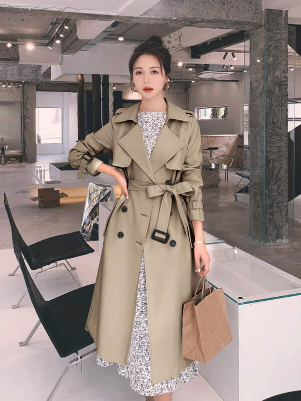 Cortavientos para mujer, abrigo clásico de alta calidad, estilo coreano y británico, con cordones, a la moda, para Primavera, 2023