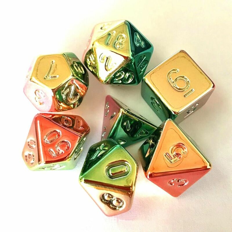 7Pcs/Set New Polygonal Gold Plating Dice Gold Silver Blue Acrylic Electroplating Dice Set DND Dice Table Games Dice Accessories