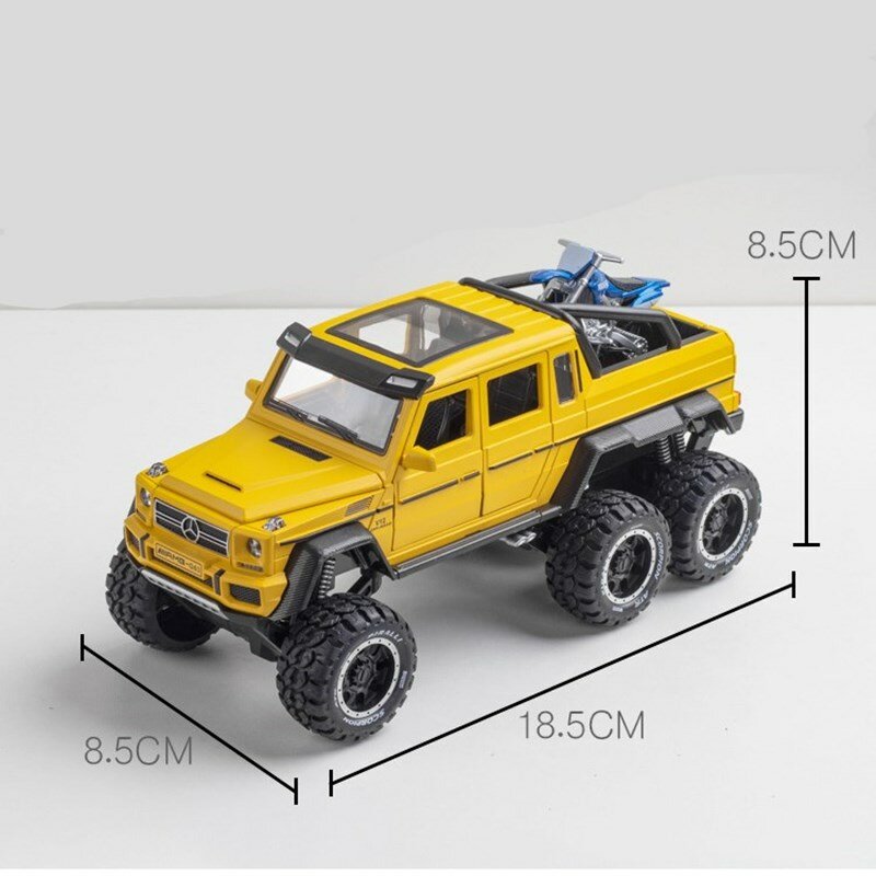 1:28 Diecast modello in lega di auto Bens G63 6 x6 AMG Pickup SUV in miniatura in metallo fuoristrada per bambini regalo ragazzo giocattoli raccolti