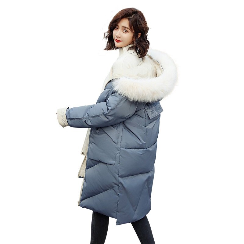 Cappotto in cotone staccabile con collo di pelliccia lungo tinta unita con cappuccio moda invernale 2023