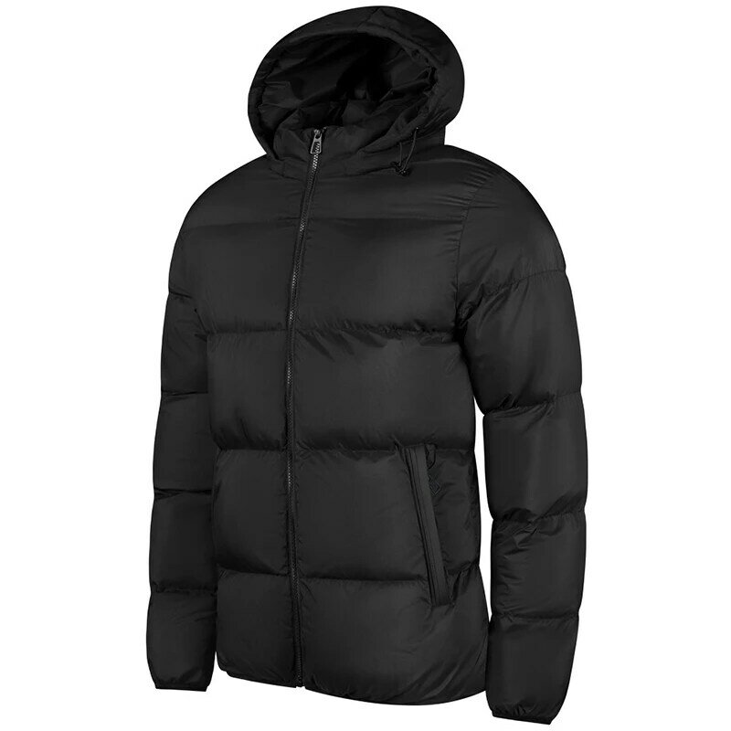 Mantel katun bertudung untuk pria, mantel ritsleting warna polos dengan saku lengan panjang musim gugur/dingin 2024