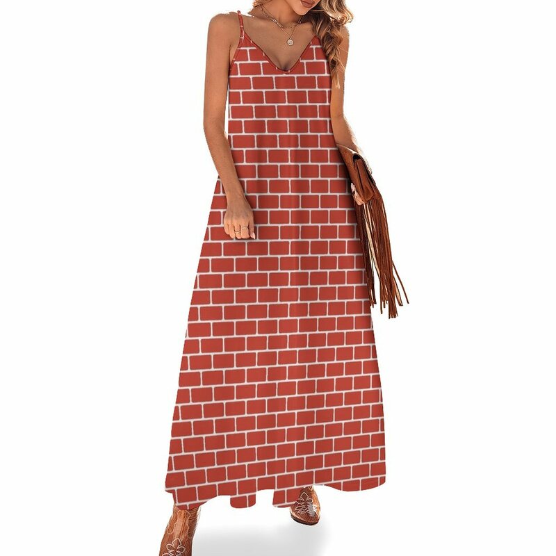 Vestido de verano sin mangas para mujer, traje con estampado de pared de ladrillo rojo, 2023, 2023