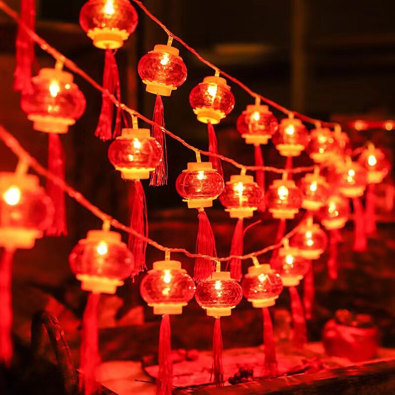 Гирлянда с красными фонариками на новый год, 2 м, 10 светодиодов
