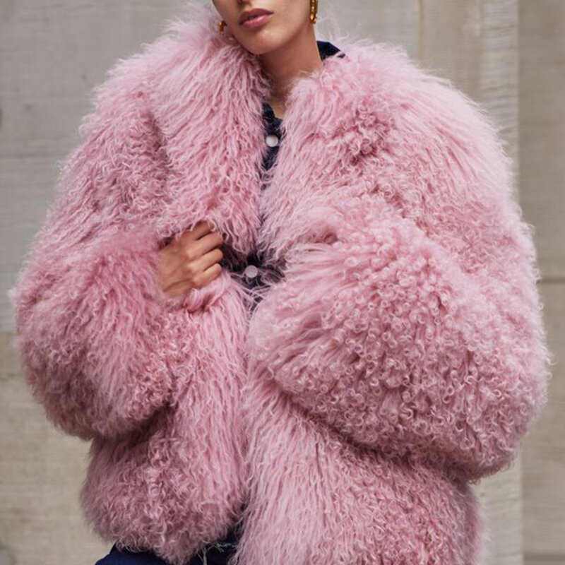 Natural Mongolian Sheep Fur Jacket Short Lamb Fur Coat With Round Collar Best Selling Female Real Fur Coat