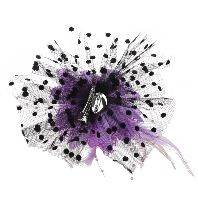 652F kobiety suknia ślubna siatka Bowknot pióro Fascinator klips do włosów sztuczna perła zroszony taniec wesele kwiat spinka do