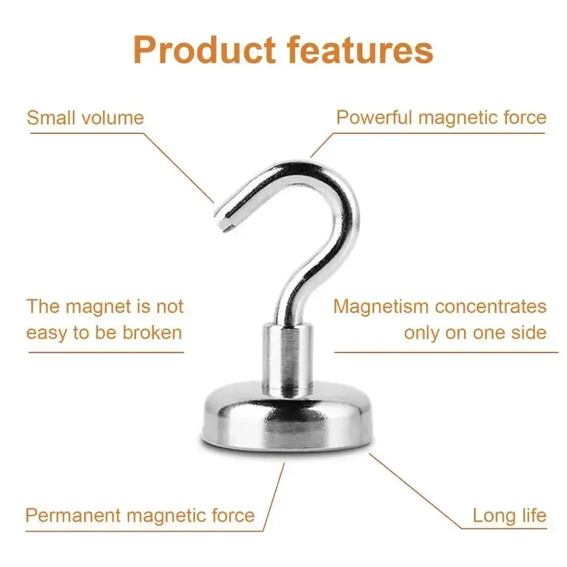 Crochet magnétique en néodyme, 8 pièces, forte capacité jusqu'à 12kg, 5 livres de diamètre 20mm, crochet rapide pour la maison, la cuisine, le travail, etc