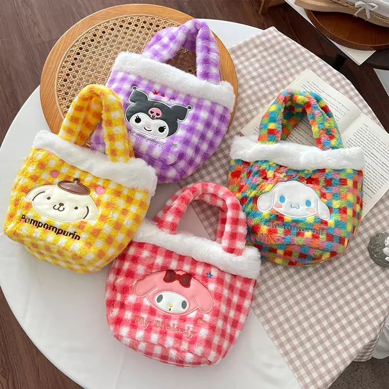 Kawaii Sanrio Plush Shoulder Bag Cute Cinnamoroll Kuromi Crossbody Bags Plushie Cartoon Cosmetic Handbag for Women Christmas Toy