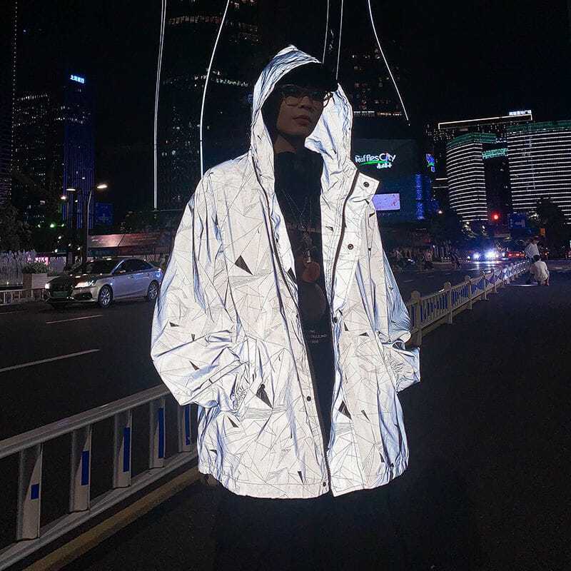Chaqueta impermeable reflectante para hombre y mujer, abrigo holgado con capucha, estilo Hip Hop, primavera y otoño, 2023