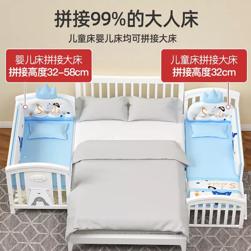 Crib Solid Wood European Style Removable Baby Bb Newborn Multifunctional Cradle Children's Spliced Large Bed