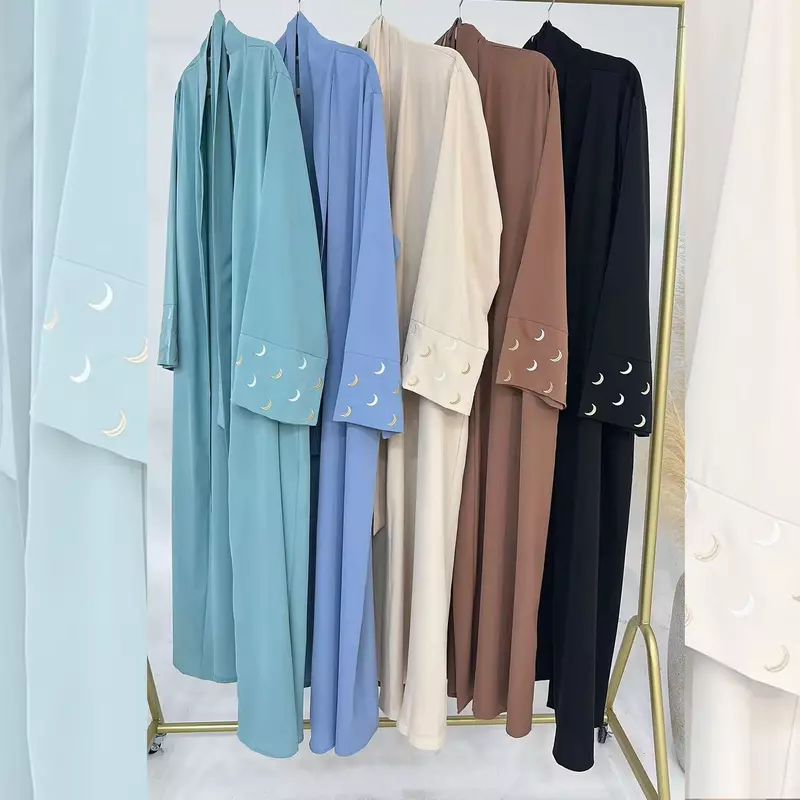 Vestido musulmán bordado de Abaya abierta de Luna para mujer, Kimono de Ramadán Eid, Abayas negras, caftán islámico de Turquía de lujo de Dubái, bata de Hijab