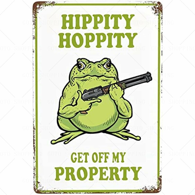 Letrero de rana para decoración de puerta de dormitorio, carteles de hojalata de Metal Vintage, hipopótamo, Hoppity Get Of My Property