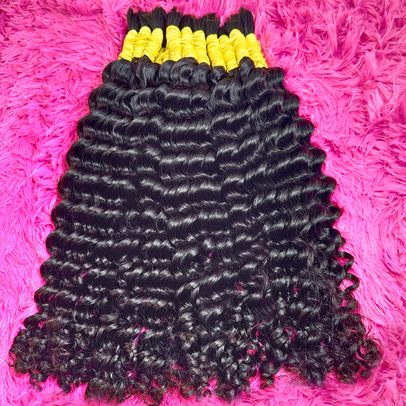 100% Human Hair Bulk Extension Virgin Human Hair Deep Wave Hair Curly 10a Bulk Weaving For Braiding Unprocessed No Weft 30 Inch
