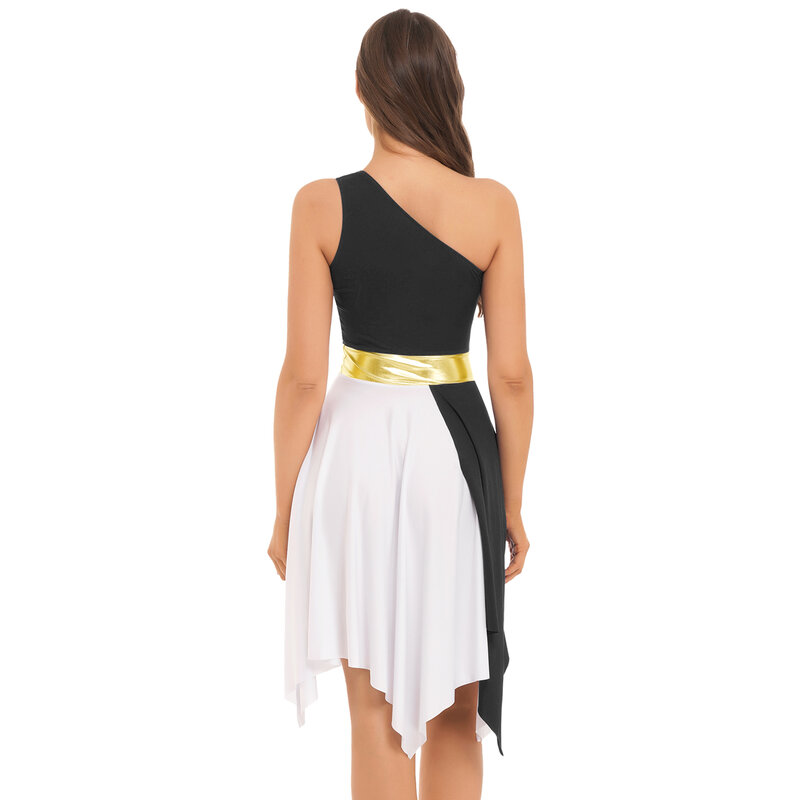 非対称の裸の肩を持つ女性のためのダンスドレス,ノースリーブの非対称の裾