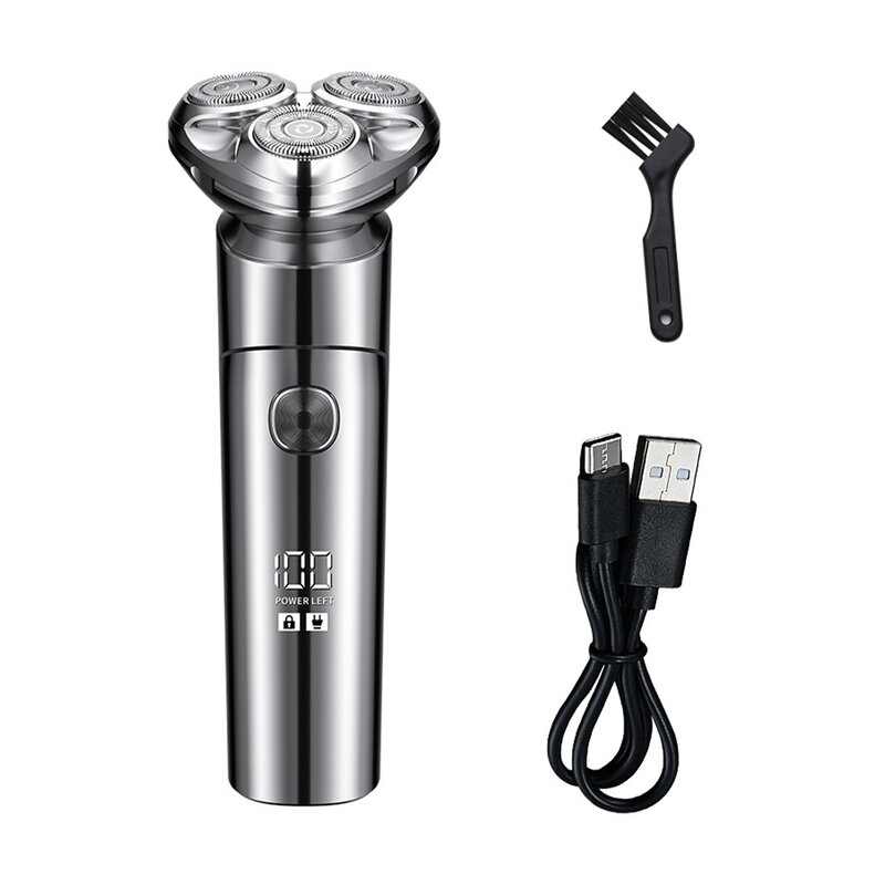 Afeitadora eléctrica para hombres, recortadora de barba con 3 cabezales, afeitadora lavable, uso en seco y húmedo, pantalla Digital recargable por USB