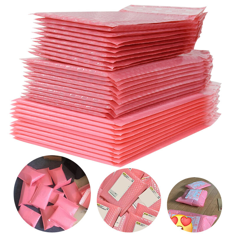 Tas kemasan gelembung merah muda anti-ekstrusi tas penyimpanan tahan air untuk barang hadiah amplop kemasan perhiasan Mailer gelembung