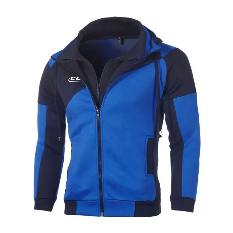 CCM-capuz com capuz combinando cores masculino, jaqueta casual, pulôver com zíper diagonal, tops novo estilo, primavera e outono 2022
