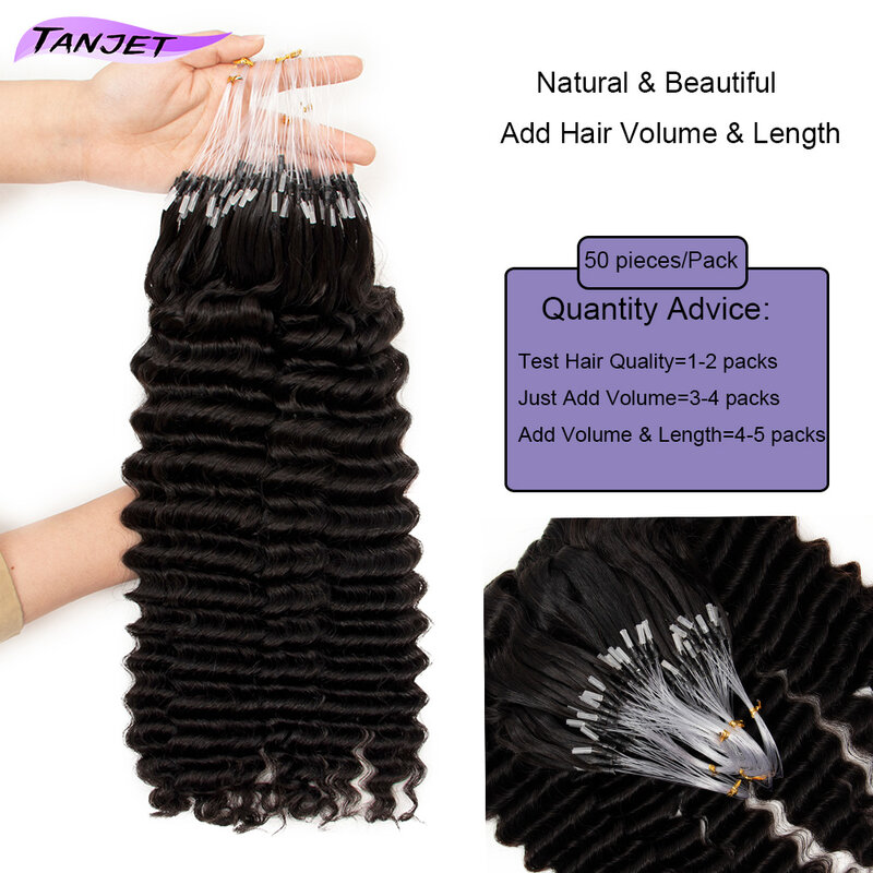 Deep Wave Microlink Human Hair Extensions Natural Micro Rings Hair Brazilian Micro Bead Loops Hair Extensions for Black Women