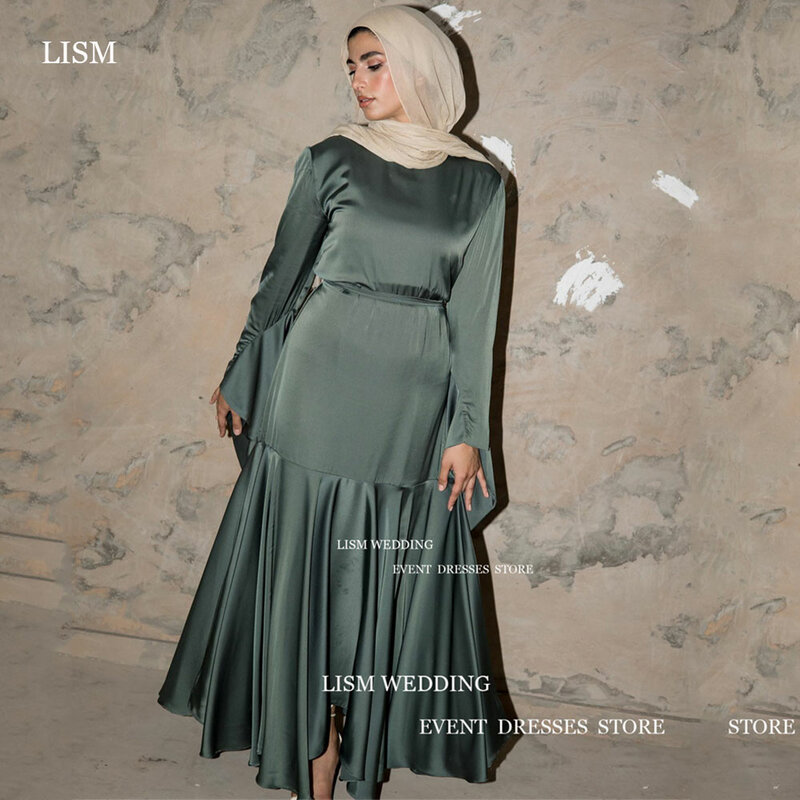 Винтажное мусульманское вечернее платье LISM в стиле Саудовской Аравии с расклешенными длинными рукавами, трапециевидные вечерние платья до щиколотки, платье для выпускного вечера с хиджабом