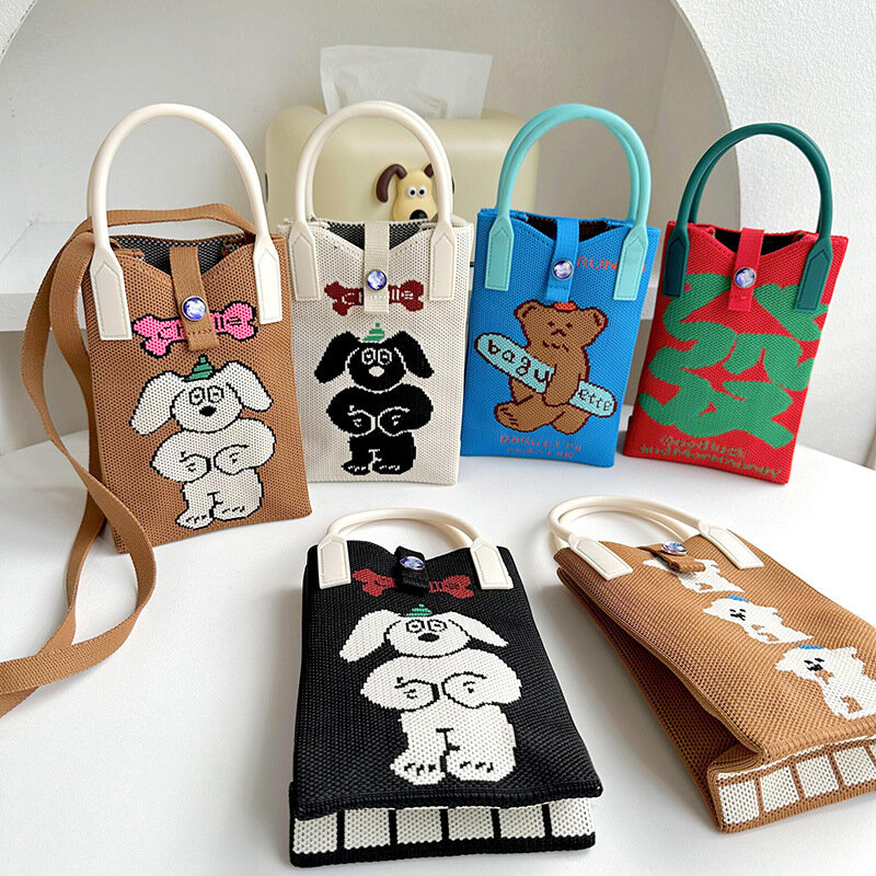Мини-сумка в виде животного из мультфильма, женская сумка-кошелек, Корейская версия, универсальная трикотажная сумка через плечо ручной работы для женщин 2024