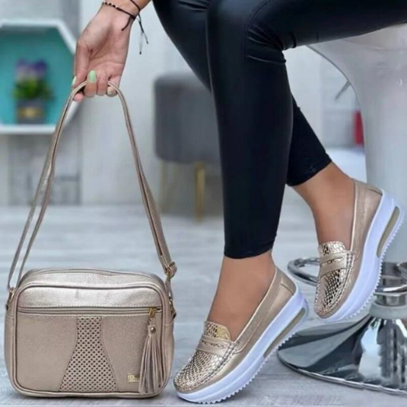2024 neue Damen Sneakers Leder Leder Mode Keil atmungsaktive Gummi Casual Loafers Damen Freizeit schuhe Zapatos de Mujer