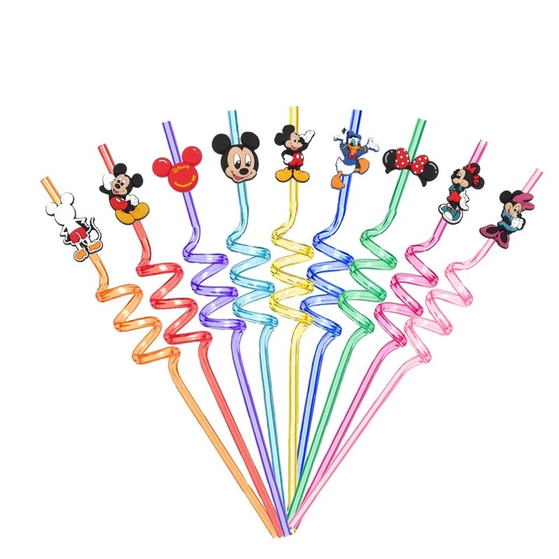 귀여운 디즈니 미키 마우스 액션 피규어 빨대, 만화 미니 애니메이션 피규어, 베이비 샤워, 생일 파티 용품, 어린이 장난감, 8 개