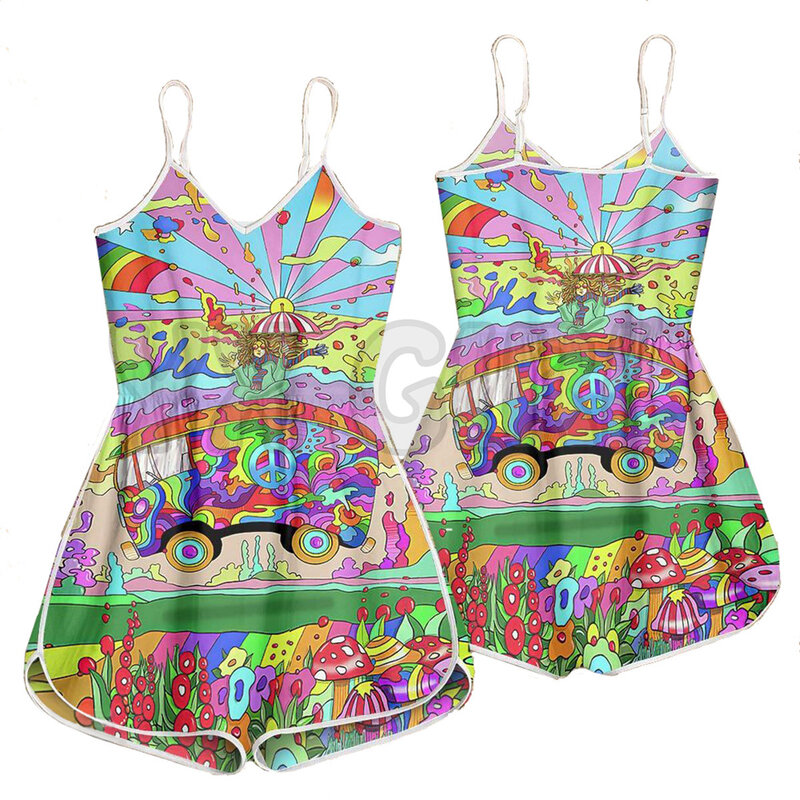 YX GIRL Psychedelic Astronaut 3D All Over Printed Rompers Summer Women's Bohemia Clothes